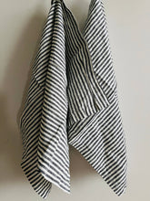 Load image into Gallery viewer, Pure French Linen Tea Towel - Charcoal Pinstripes
